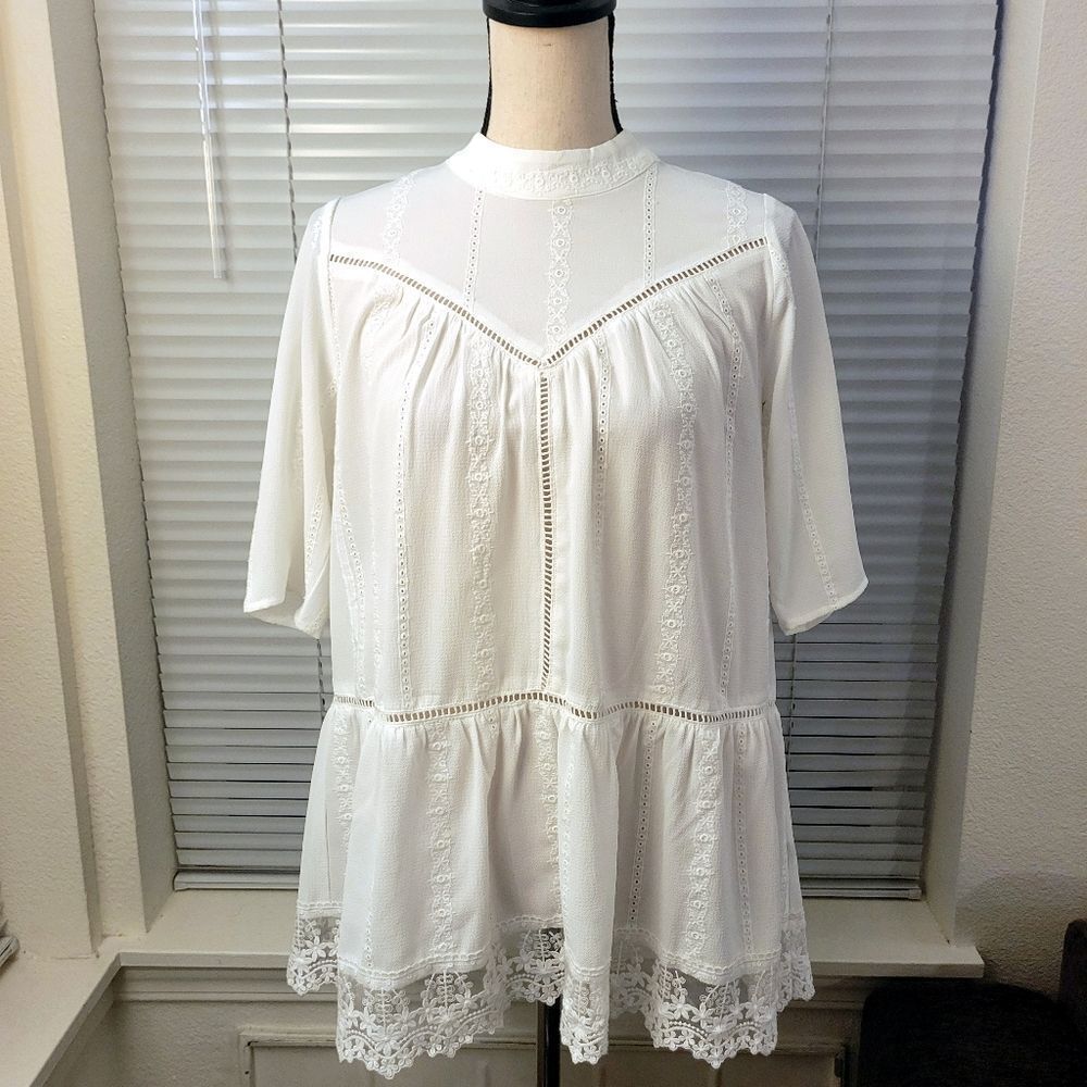 Leith White Eyelet Flouncy Top | XS